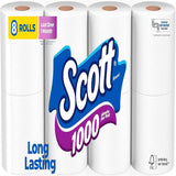 Scott 1000 toilet paper rolls with packaging displaying the brand name and product details.