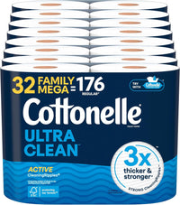 Cottonelle Ultra Clean Toilet Paper with Active CleaningRipples Texture, Strong Bath Tissue, 24 Family Mega Rolls = 132 Regular Rolls (4 Packs of 6)