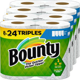 Bounty paper towels packaging with multiple rolls stacked on top of each other.