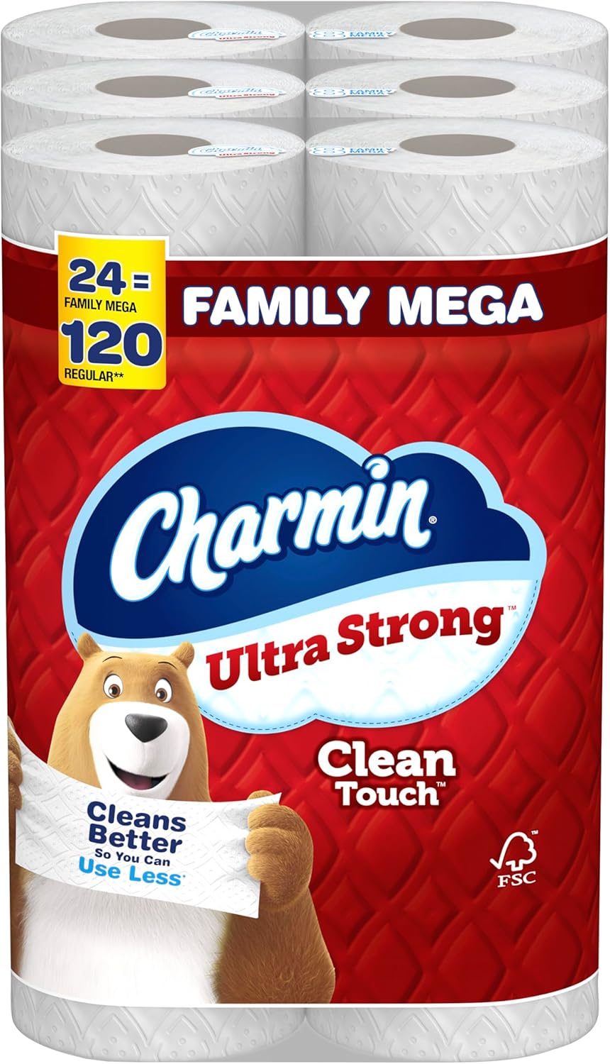 Charmin Ultra Strong Clean Touch Toilet Paper, 24 Family Mega Rolls = 120 Regular Rolls