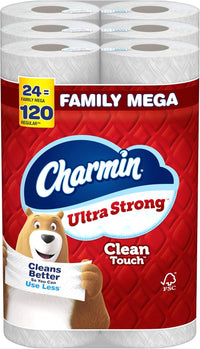 Charmin Ultra Strong Clean Touch Toilet Paper, 24 Family Mega Rolls = 120 Regular Rolls