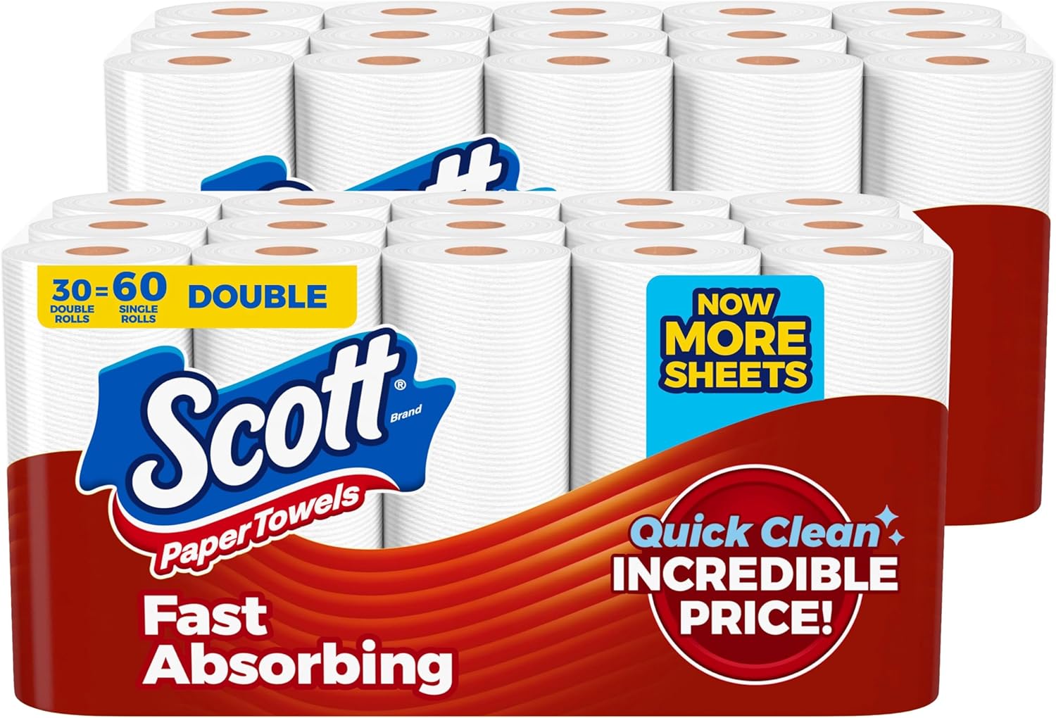 Scott Paper Towels, Choose-A-Sheet, 30 Double Rolls = 60 Regular Rolls (108 Sheets Per Roll)