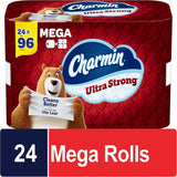 Charmin Ultra Strong toilet paper package with a bear character holding a roll, on a white background.