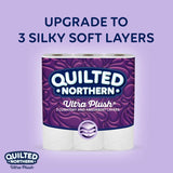 Quilted Northern Ultra Plush toilet paper with text on a purple background
