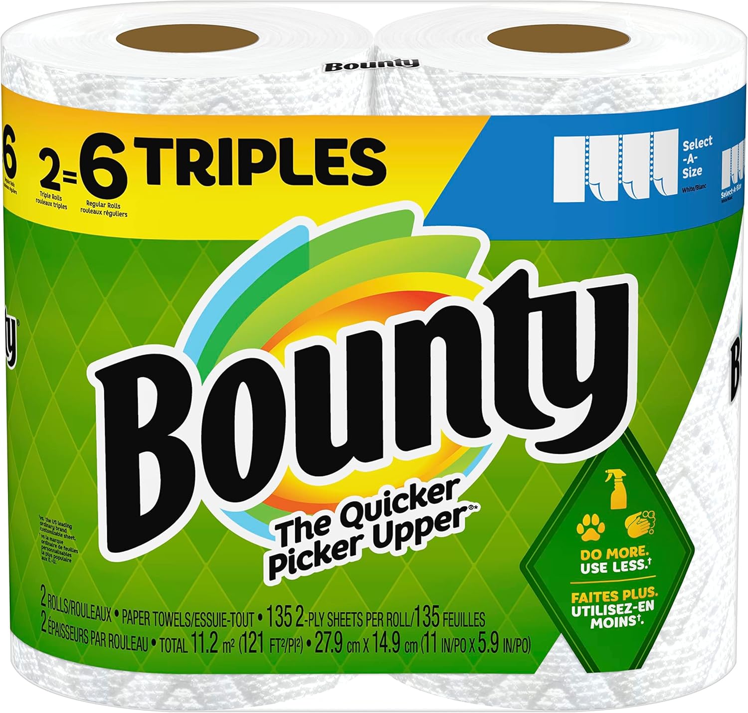 Bounty Select-A-Size Paper Towels, White, 2 Triple Rolls = 6 Regular Rolls