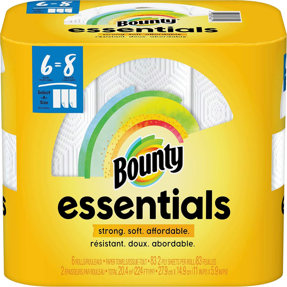 Bounty essentials paper towels packaging with yellow background