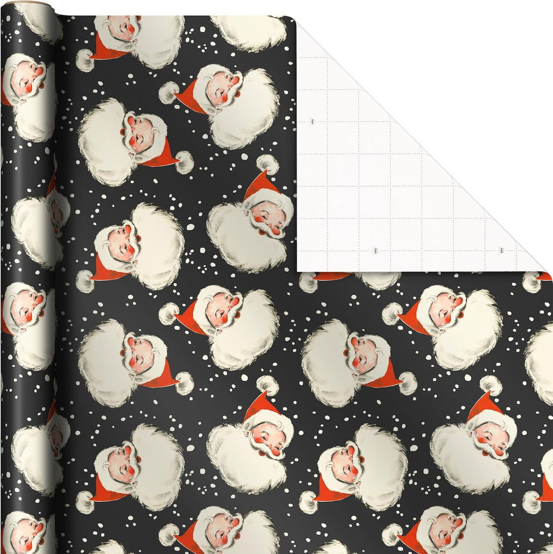 Hallmark Black Christmas Wrapping Paper with Cut Lines, 3 Rolls (Retro Santa, Buffalo Plaid, Train), 120 Sq Ft – detail