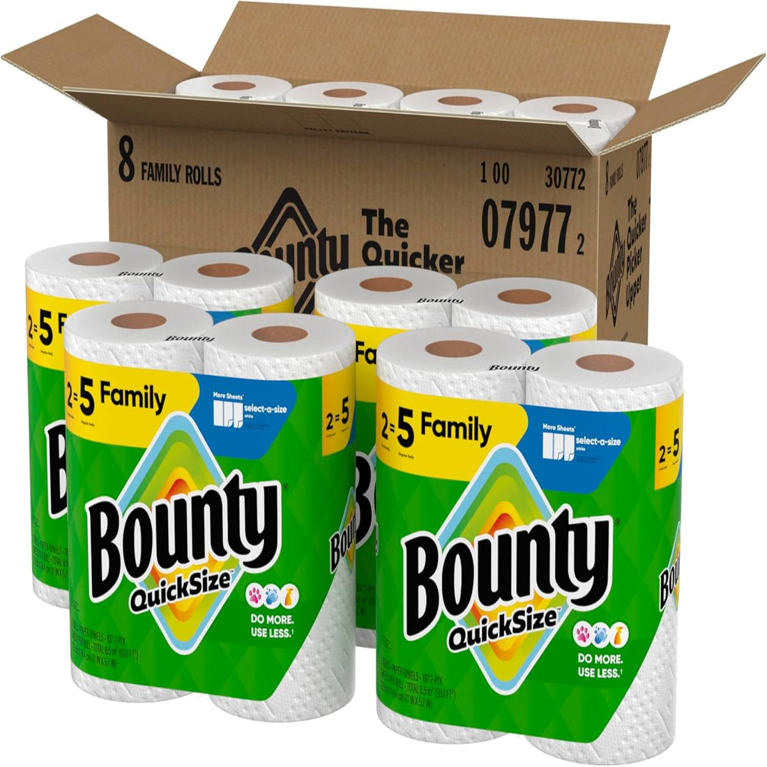 Bounty paper towels with packaging on a white background