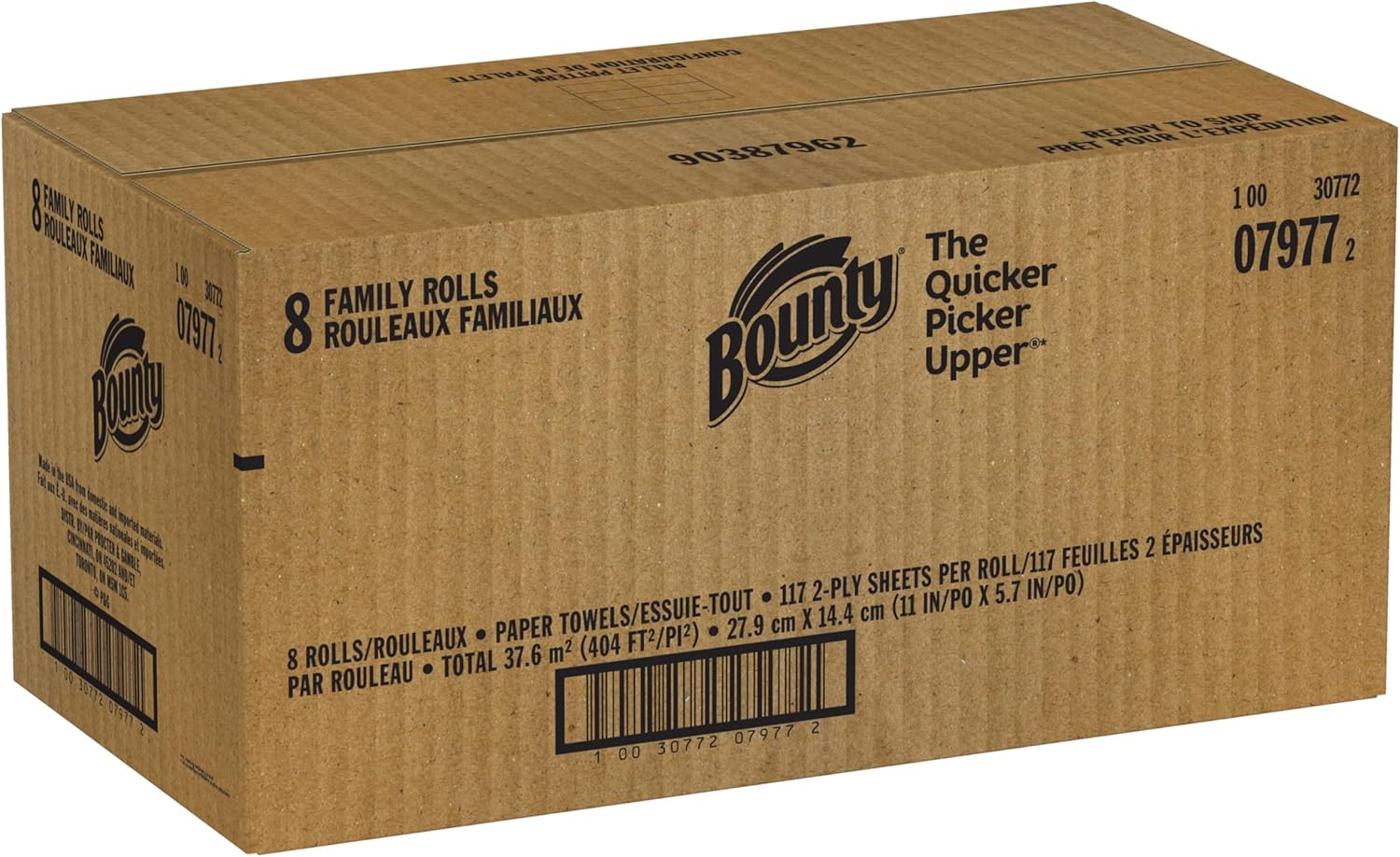 Bounty Quick-Size Paper Towels, White, 8 Family Rolls = 20 Regular Rolls
