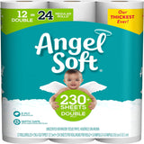 Angel Soft toilet paper package with a child holding angel wings on a teal background