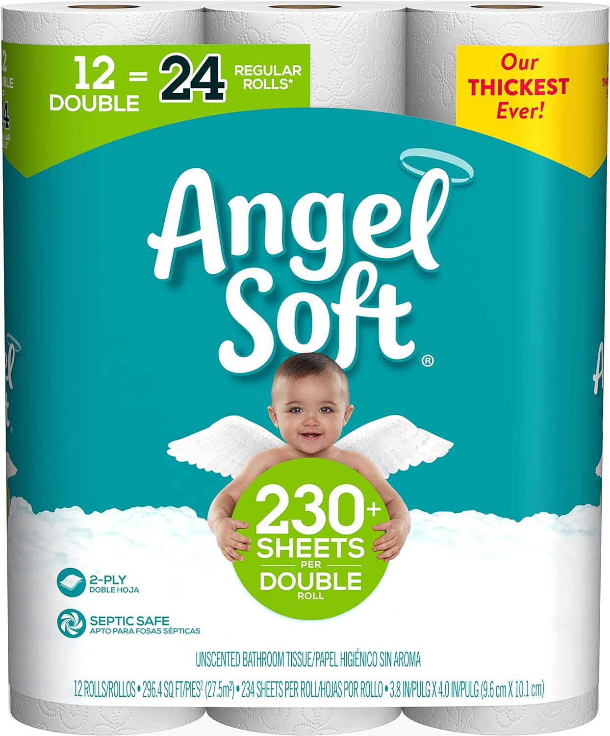 Angel Soft, Toilet Paper, Double Rolls, 12 Count of 234 Sheets Per Roll