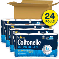 Cottonelle Ultra Clean Toilet Paper with Active CleaningRipples Texture, Strong Bath Tissue, 24 Family Mega Rolls = 132 Regular Rolls (4 Packs of 6)