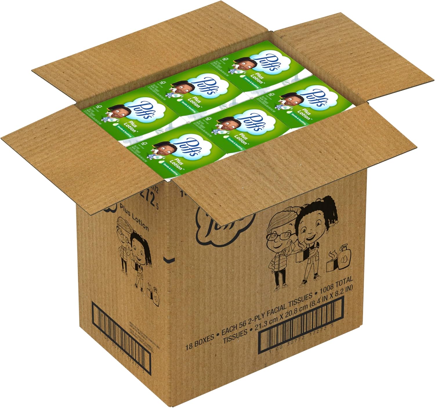 Puffs Plus Lotion Facial Tissue, 18 Cubes, 56 Tissues Per Box