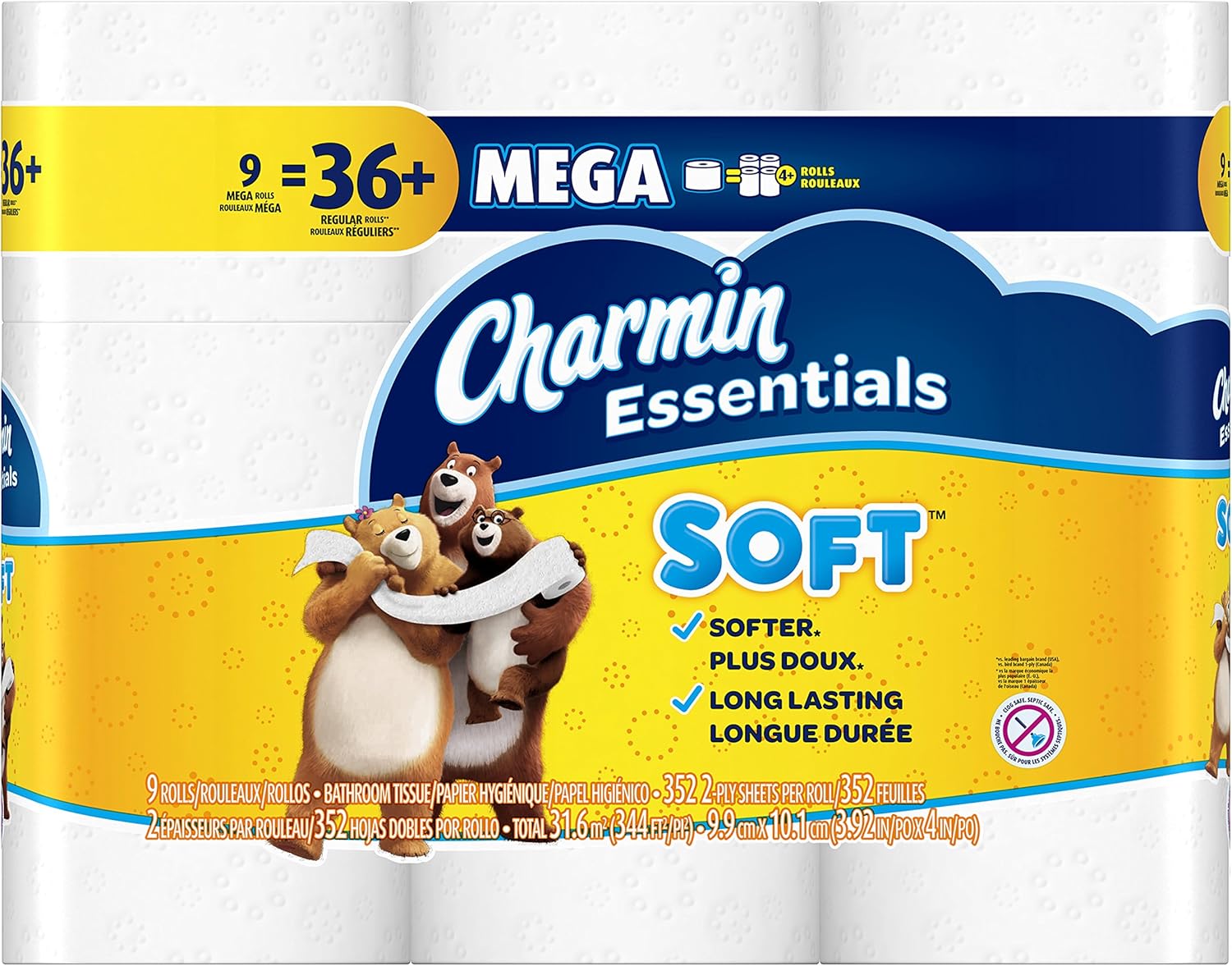 Charmin Essentials Soft Toilet Paper Mega Rolls, 9 ct