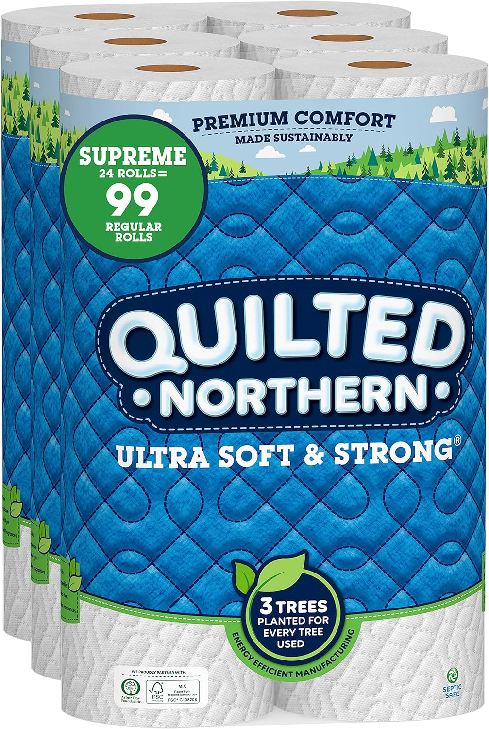 Quilted Northern Ultra Soft & Strong Toilet Paper, 24 Supreme Rolls = 99 Regular Rolls, 2-ply Bath Tissue,8 Count (Pack of 3)