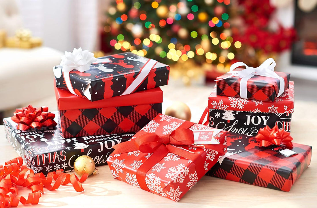 American Greetings Christmas Gift Wrap Set, 4 Rolls (Buffalo Plaid) with 7 Bows & 30 Gift Tags, 120 Sq Ft – view 2