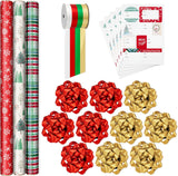 Hallmark Red & Green Christmas Wrapping Paper Set with Bows, Ribbon & Tags, 3 Rolls, 90 Sq Ft