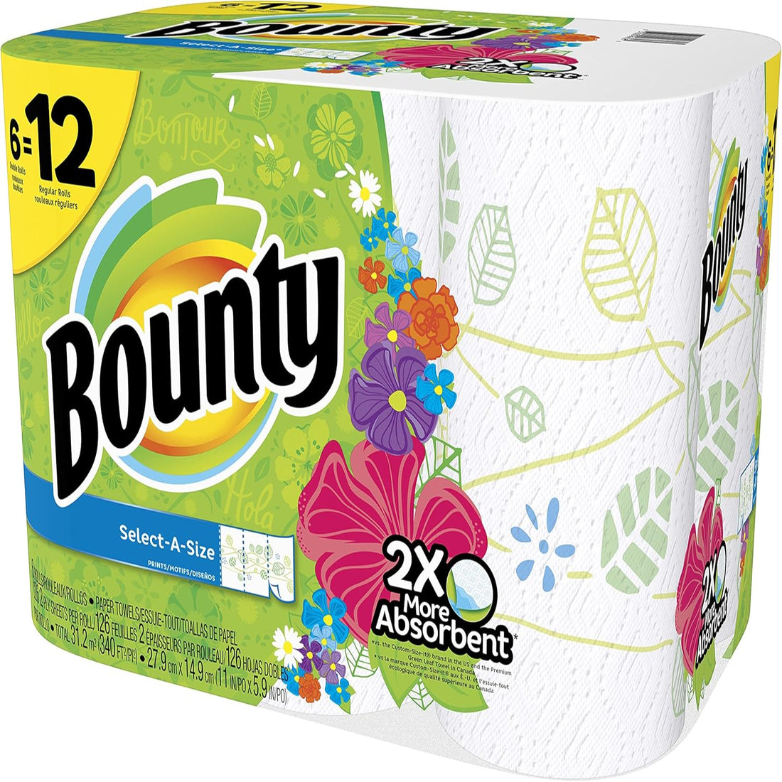 Bounty paper towel roll with colorful design and branding