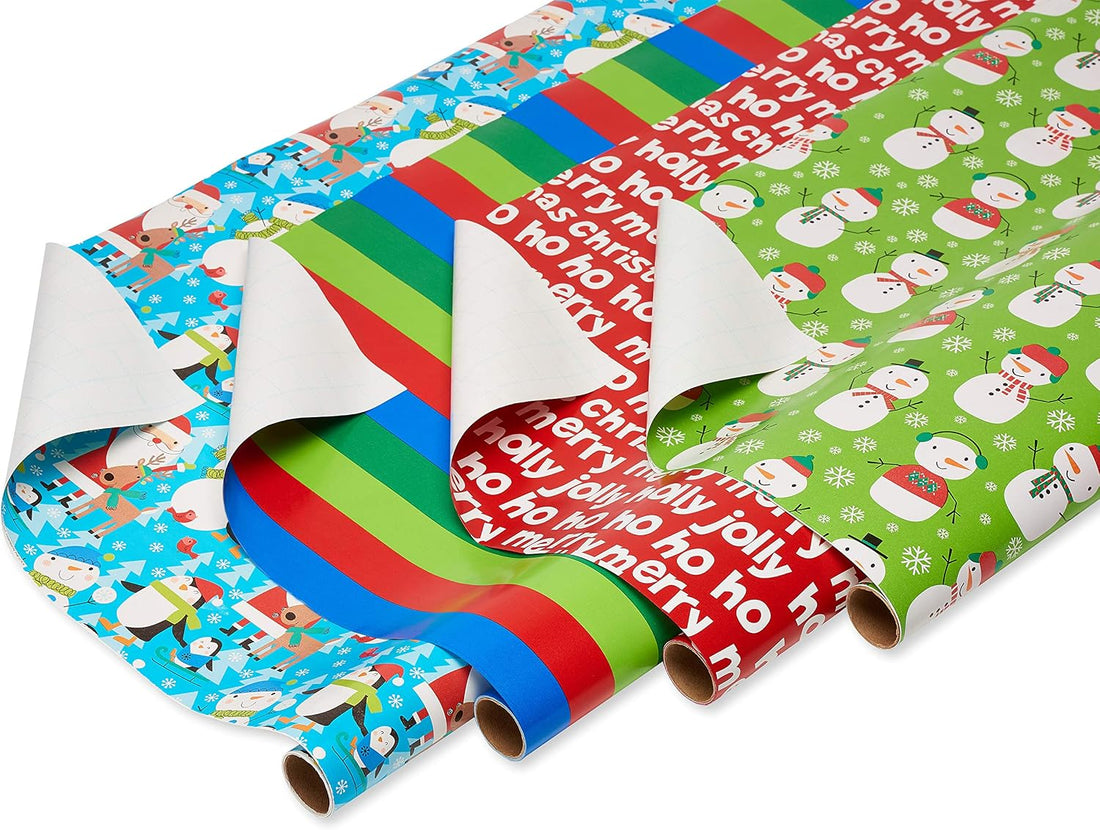 American Greetings Kids' Christmas Wrapping Paper Set with Bows & Tags, 4 Rolls (Santa & Snowmen), 120 Sq Ft – view 4