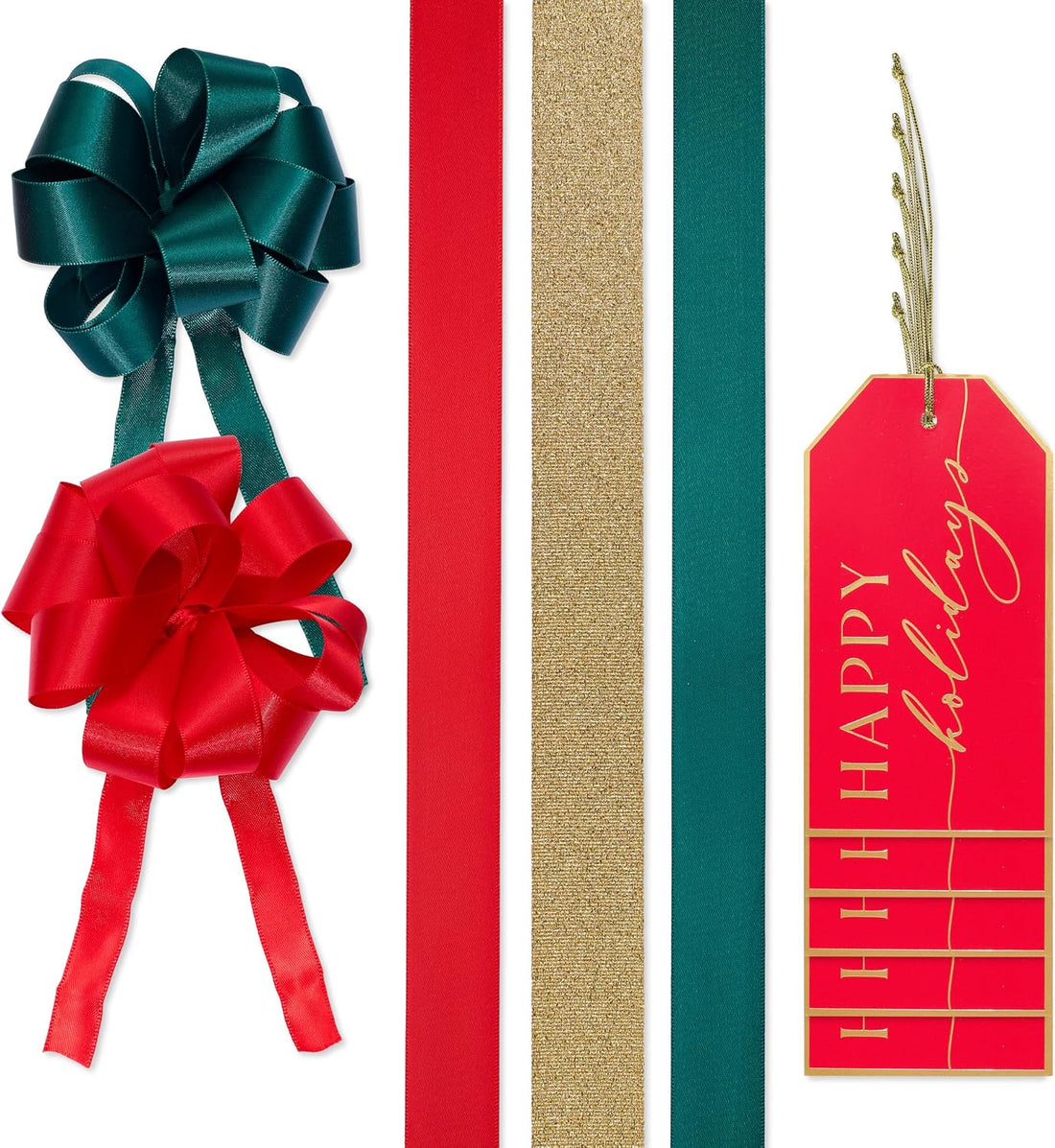 Papyrus Christmas Gift Tags, Ribbons & Bows Set, Red, Green & Gold (10 Pieces)