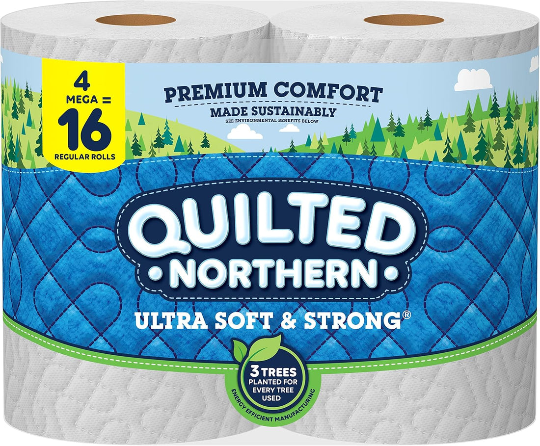 Quilted Northern Ultra Soft & Strong Toilet Paper, 4 Mega Rolls = 16 Regular Rolls, 2-ply Bath Tissue