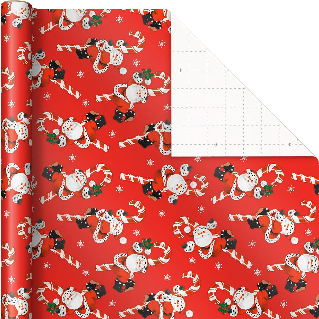 Hallmark Vintage Christmas Wrapping Paper with Cut Lines, 3 Rolls (Dancing Santa, Snowman, Holiday Words), 120 Sq Ft – detail