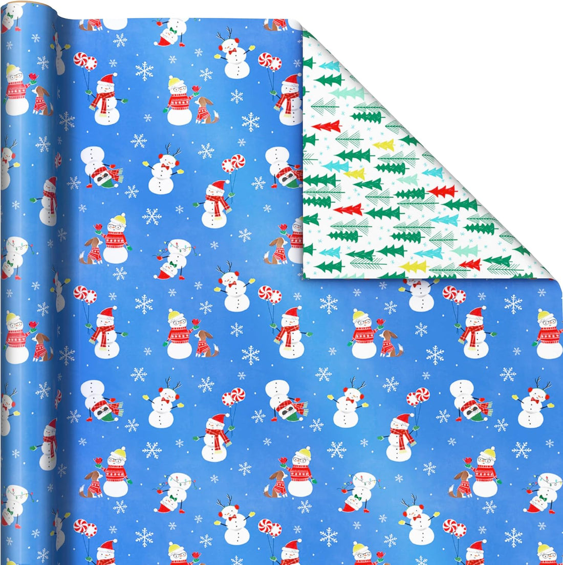 Hallmark Reversible Kids' Christmas Wrapping Paper, 3 Rolls (Skiing Santa, Penguins, Snowmen), 120 Sq Ft – detail