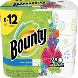 Bounty paper towel package with colorful design and text