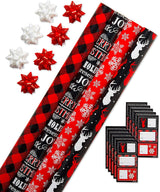 American Greetings Christmas Gift Wrap Set, 4 Rolls (Buffalo Plaid) with 7 Bows & 30 Gift Tags, 120 Sq Ft