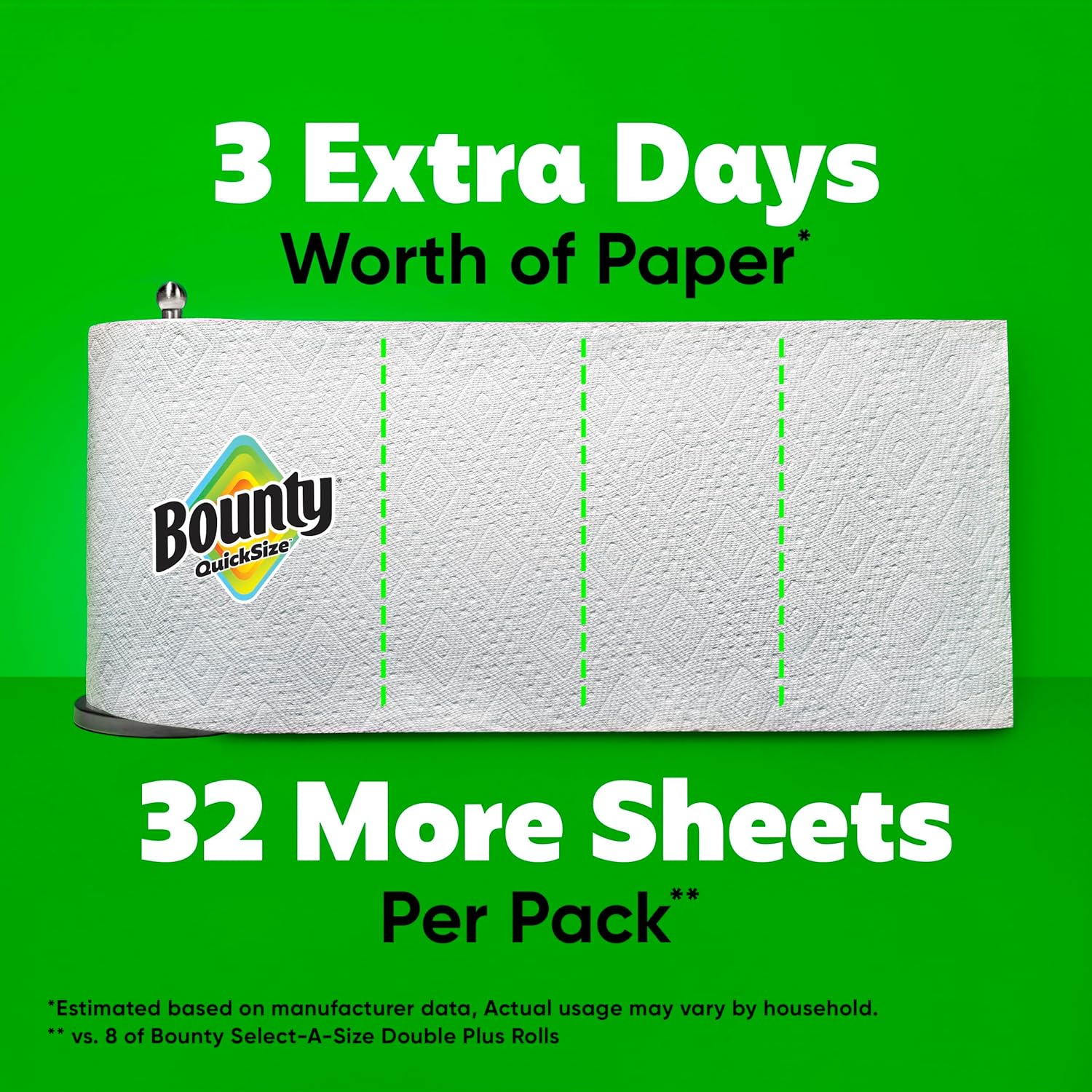Bounty Quick-Size Paper Towels, White, 8 Family Rolls = 20 Regular Rolls