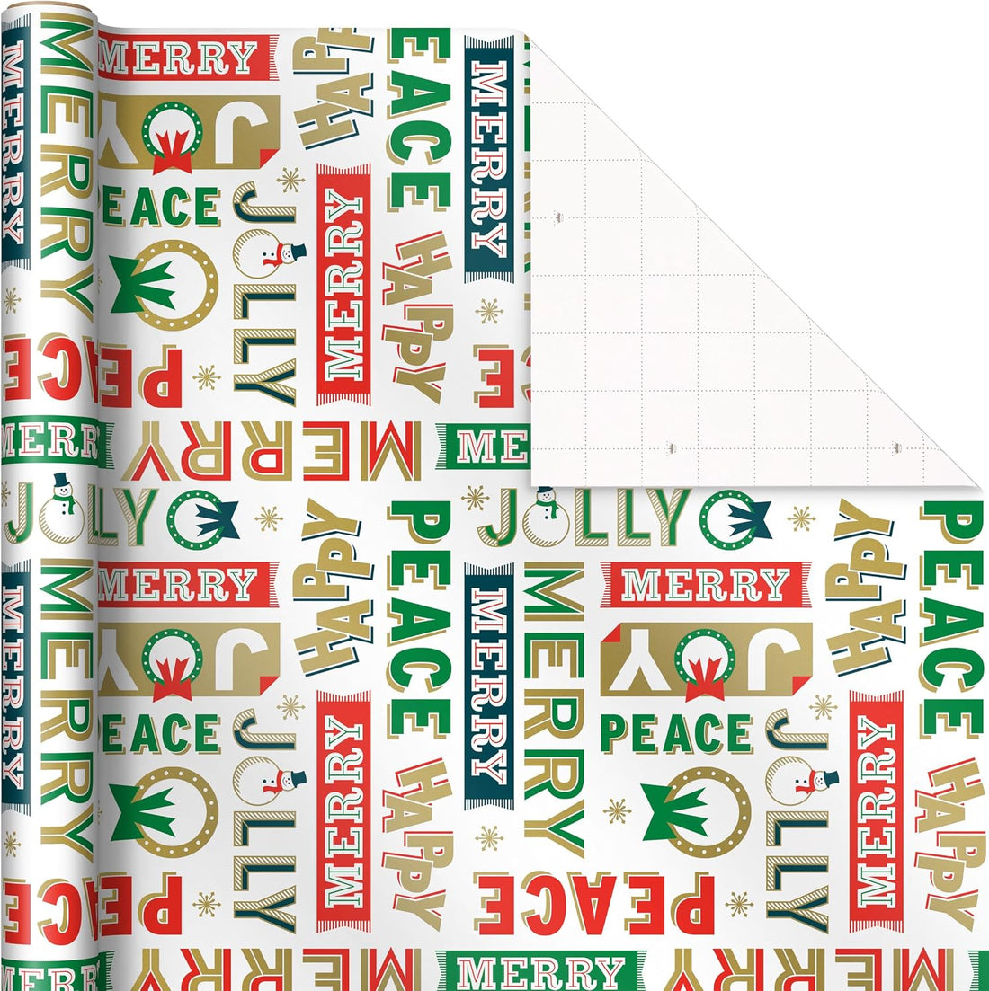 Hallmark Vintage Christmas Wrapping Paper with Cut Lines, 3 Rolls (Dancing Santa, Snowman, Holiday Words), 120 Sq Ft – detail