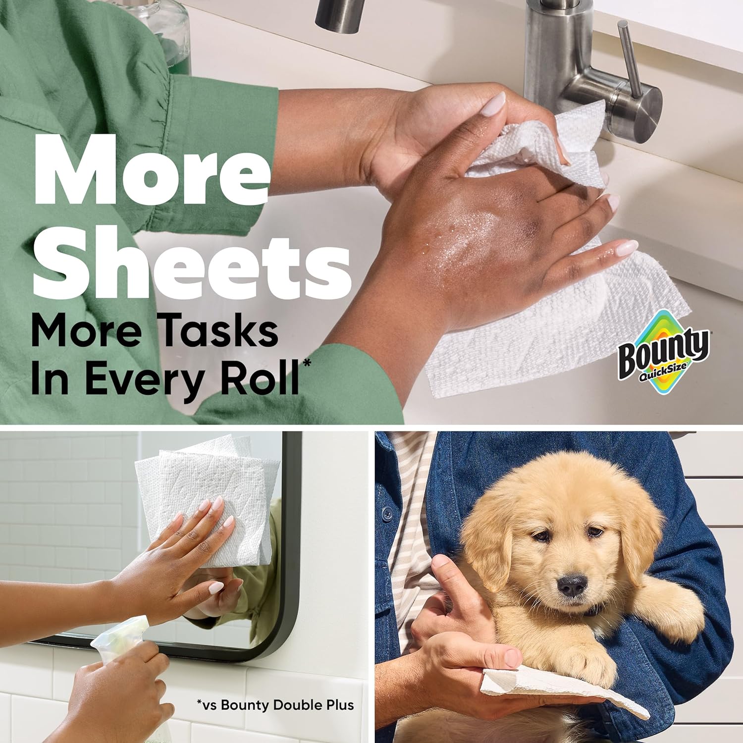 Bounty Quick-Size Paper Towels, White, 8 Family Rolls = 20 Regular Rolls