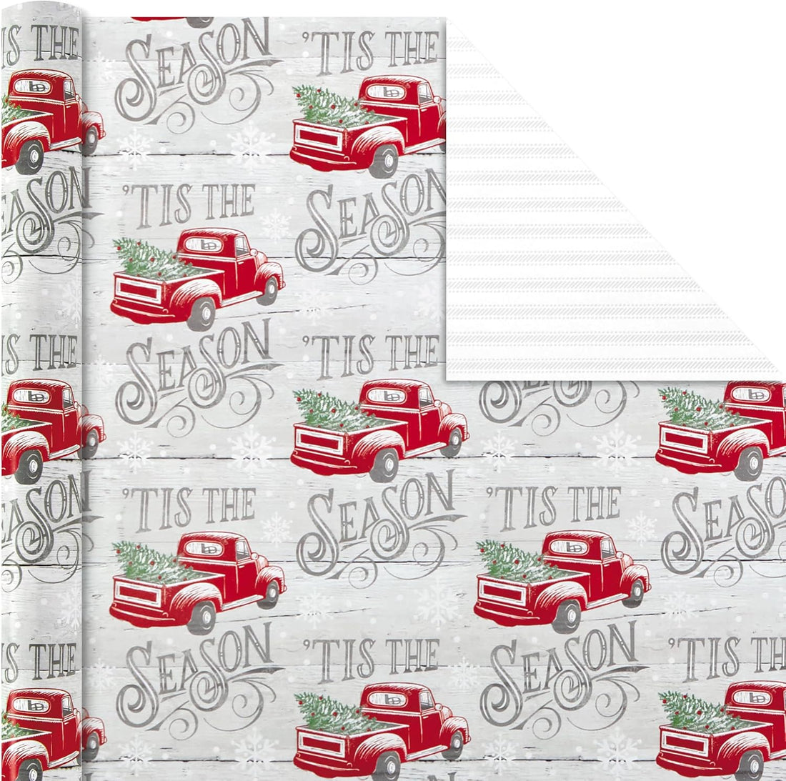 Hallmark Reversible Christmas Wrapping Paper, 3 Rolls (Red Truck, Plaid, Barn), 120 Sq Ft – detail