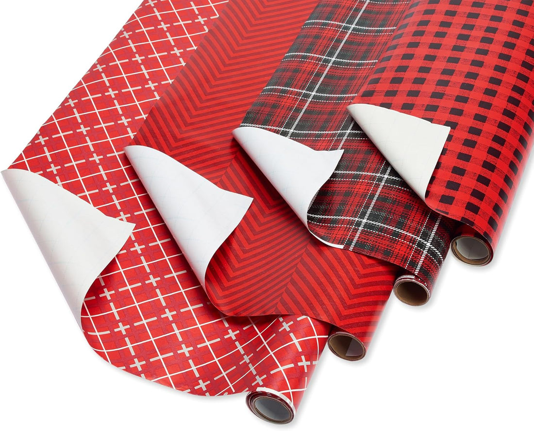 American Greetings Red, Black & White Plaid Christmas Wrapping Paper Set with Bows & Tags, 4 Rolls, 120 Sq Ft – view 4
