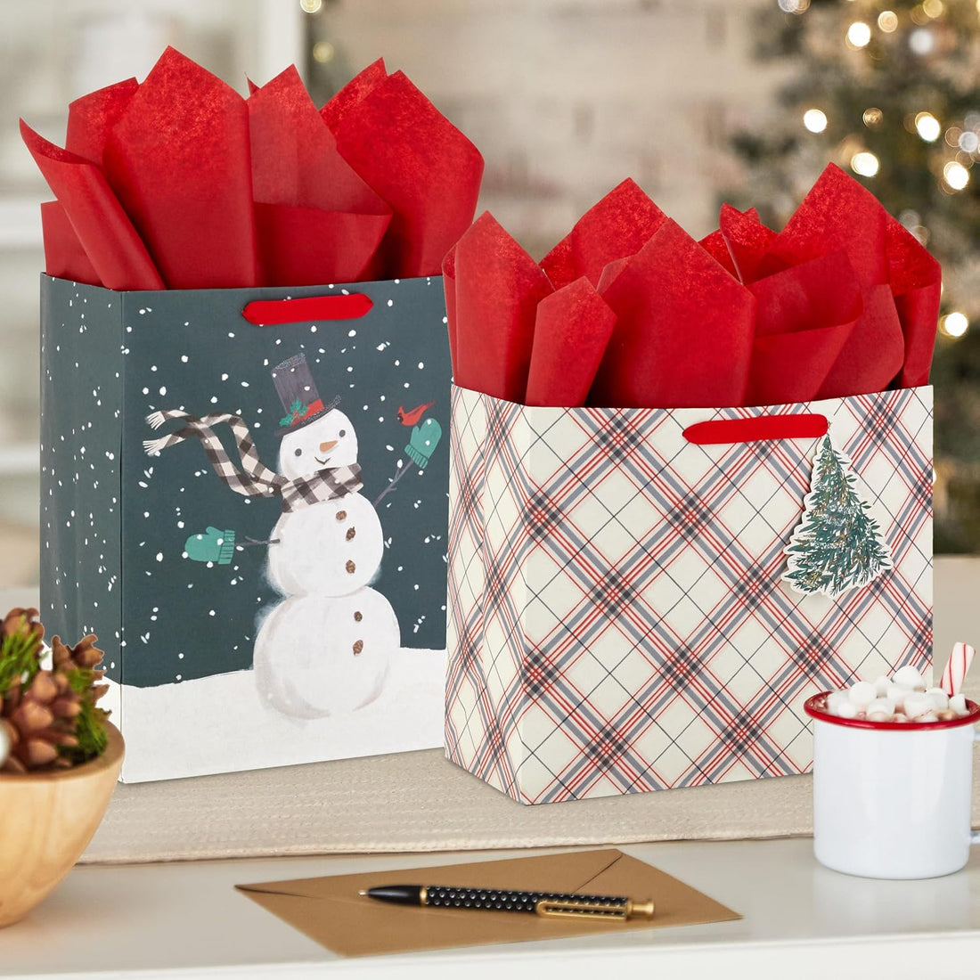Hallmark Large Christmas Gift Bags with Tissue Paper, 3-Pack (Santa, Snowman, Plaid) – view 2