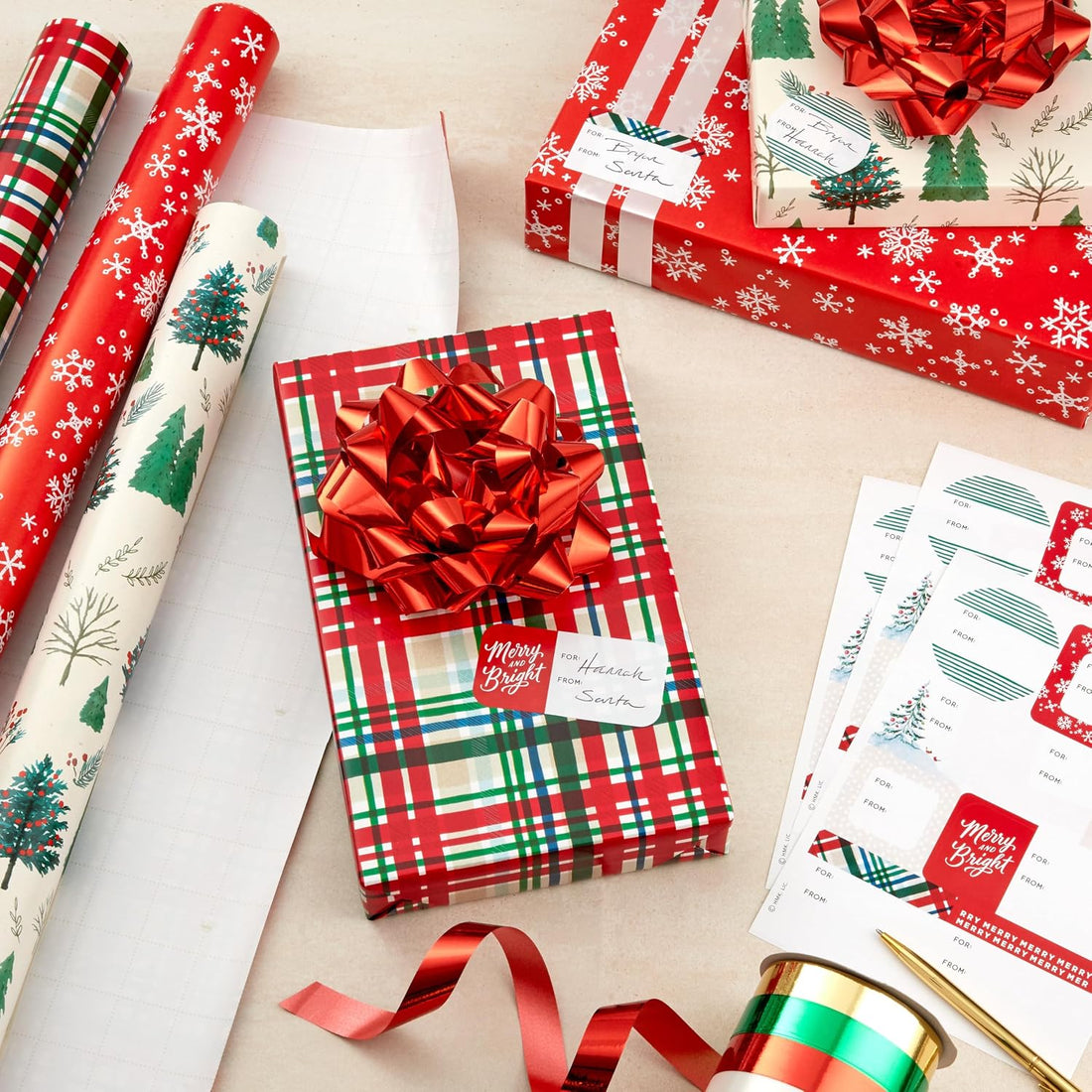 Hallmark Red & Green Christmas Wrapping Paper Set with Bows, Ribbon & Tags, 3 Rolls, 90 Sq Ft – view 2