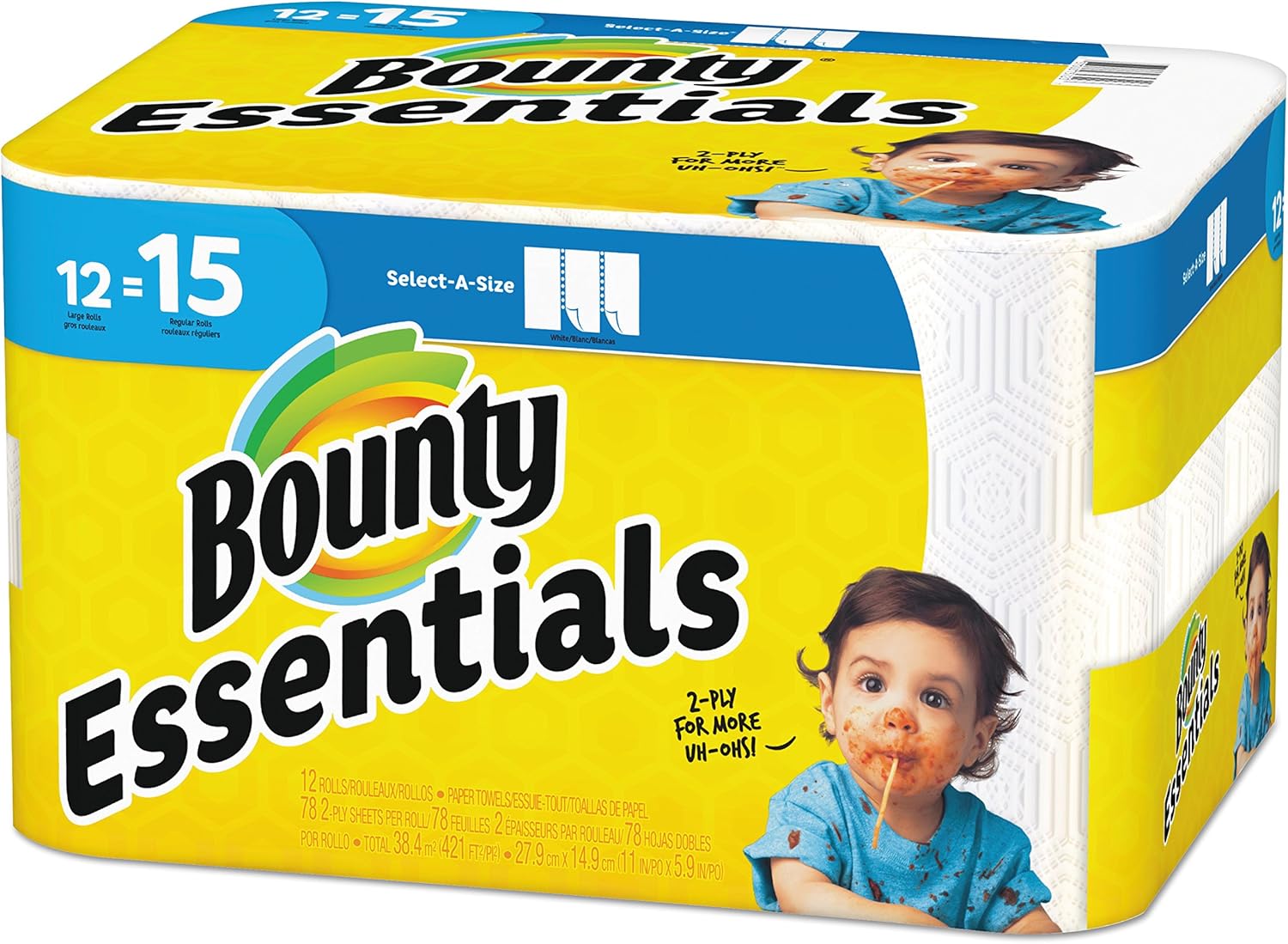 Bounty 75720 Essentials Select-A-Size Paper Towels, 2-Ply, 78 Sheets/Roll, 12 Rolls/Carton, 12 Count (Pack of 1)
