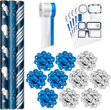 Hallmark Navy Blue Christmas Wrapping Paper Set with Bows, Ribbon & Tags, 3 Rolls, 90 Sq Ft