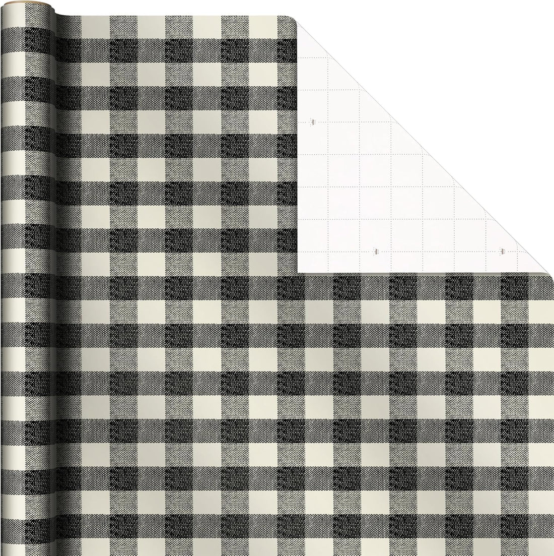 Hallmark Black Christmas Wrapping Paper with Cut Lines, 3 Rolls (Retro Santa, Buffalo Plaid, Train), 120 Sq Ft – detail