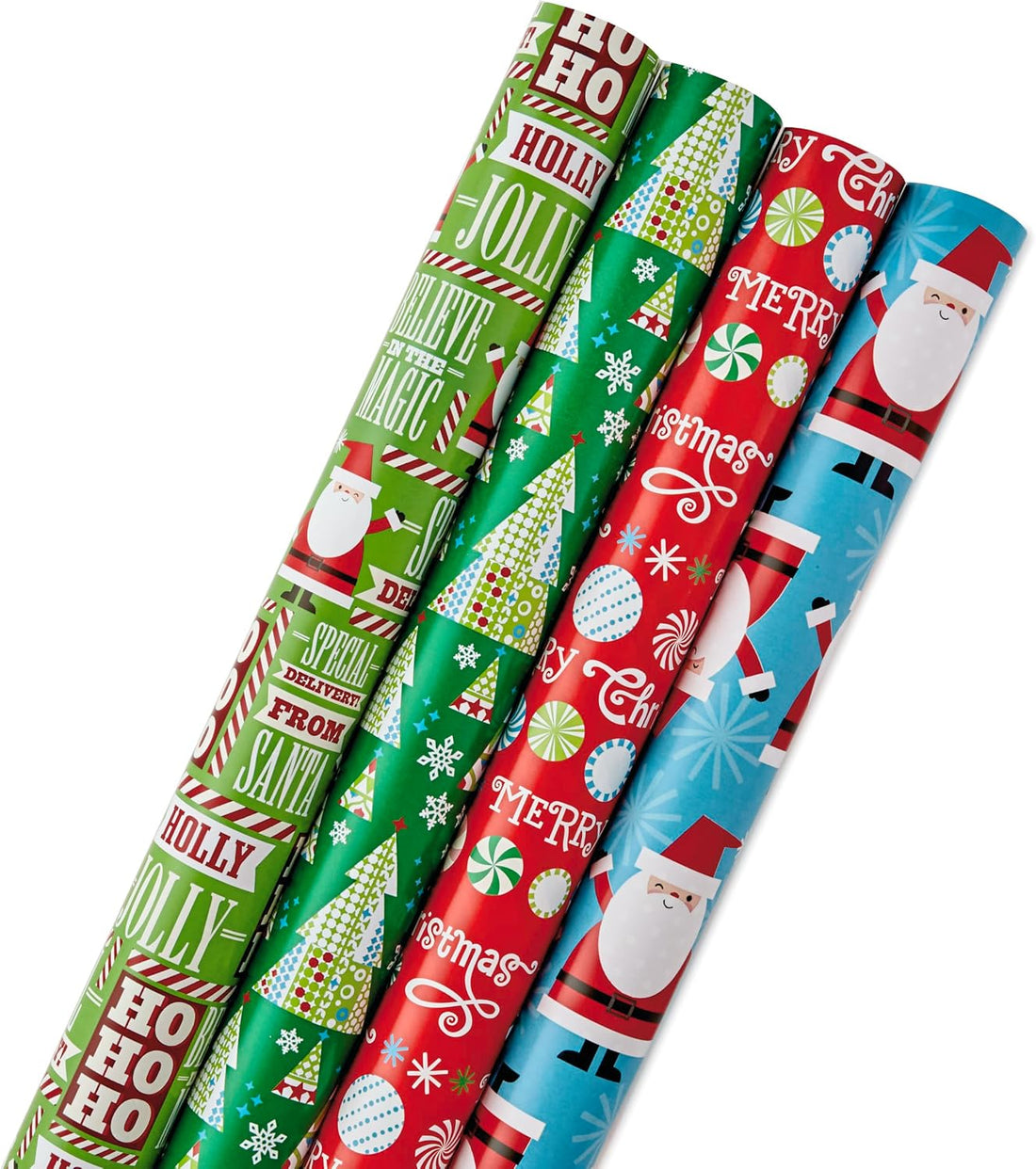 Hallmark Reversible Christmas Wrapping Paper, 4 Rolls (Santa & Trees), 150 Sq Ft