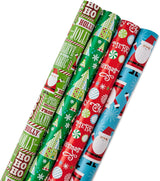 Hallmark Reversible Christmas Wrapping Paper, 4 Rolls (Santa & Trees), 150 Sq Ft