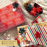 American Greetings Red & Tan Christmas Wrapping Paper Set with Bows & Tags, 4 Rolls (Plaid, Stripes, Snowmen), 120 Sq Ft – view 2
