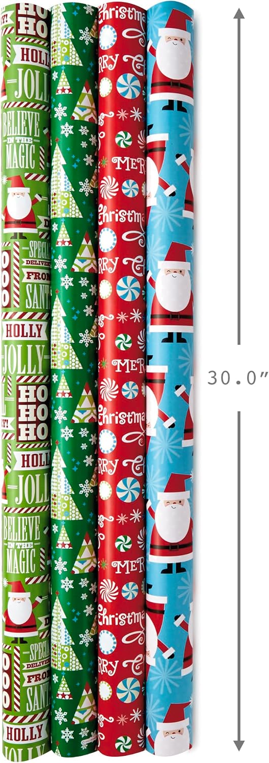 Hallmark Reversible Christmas Wrapping Paper, 4 Rolls (Santa & Trees), 150 Sq Ft – view 3
