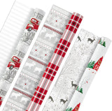 Hallmark Reversible Christmas Wrapping Paper, 3 Rolls (Red Truck, Plaid, Barn), 120 Sq Ft