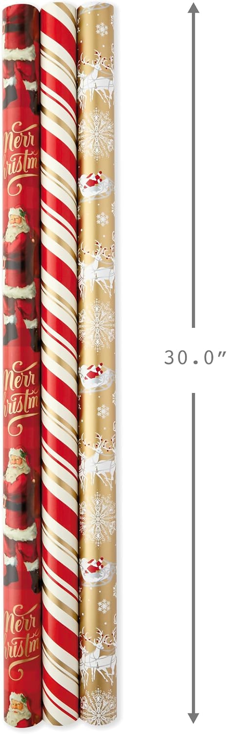 Hallmark Reversible Christmas Wrapping Paper, 3 Rolls (Red & Gold), 120 Sq Ft – view 2