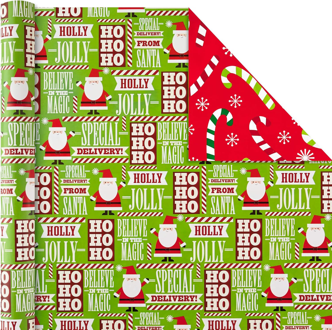 Hallmark Reversible Christmas Wrapping Paper, 4 Rolls (Santa & Trees), 150 Sq Ft – detail