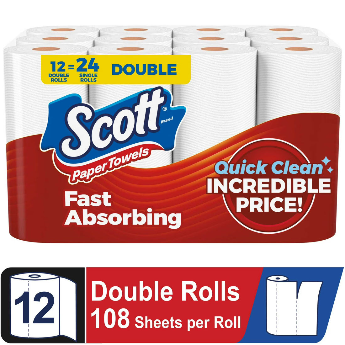 Scott Paper Towels, 12 Double Rolls, Choose A Sheet