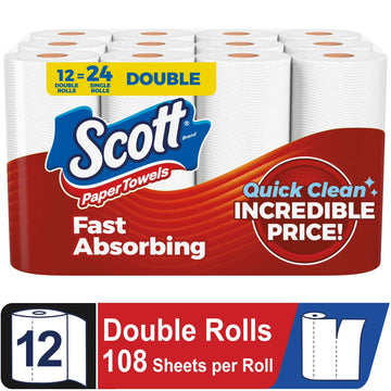 Scott Paper Towels, 12 Double Rolls, Choose A Sheet