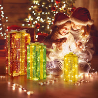 3pcs 18in-15in-11in Green Gold Christmas Lighting Gift Box