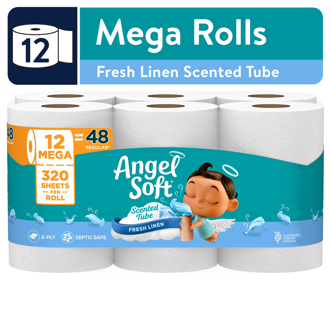 Angel Soft Fresh Linen Toilet Paper, 12 Mega Rolls, 2-Ply, 320 Sheets Per Roll